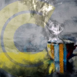 Coffeedate: akryl, foto og typografi skjønn forening.