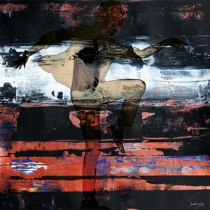 Dans på veggen. En miks av akrylmaleri og fotografi.