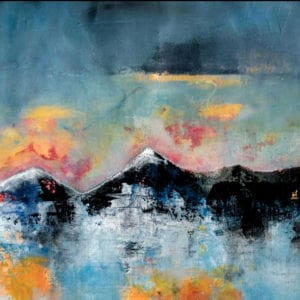 Akrylmaleri med fjellets hemmeligheter som motiv.