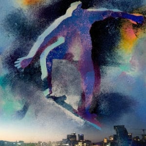 Over Oslo: En kombinasjon av akrylmaleri og fotografi.