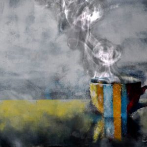 Coffeetime: en miks av akrylmaleri og foto.